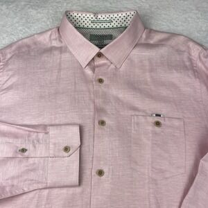 Ted Baker Shirt Mens XXL (6) Pink Flip Cuffs Cotton/Linen Blend Sleeve Garters